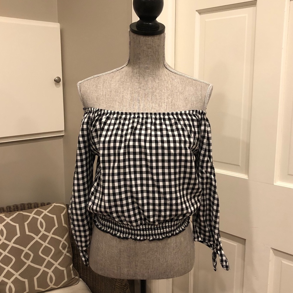 NWT Hollister Gingham Checkered Off Shoulder Top